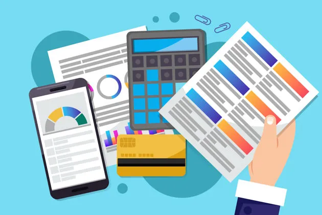 Immagine dati contabili, carte di credito e documenti amministrativi